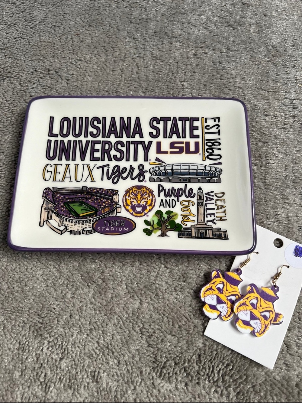 LSU Tee Shirt, Trinket Tray, and Earrings Bundle - Picture 7 of 10